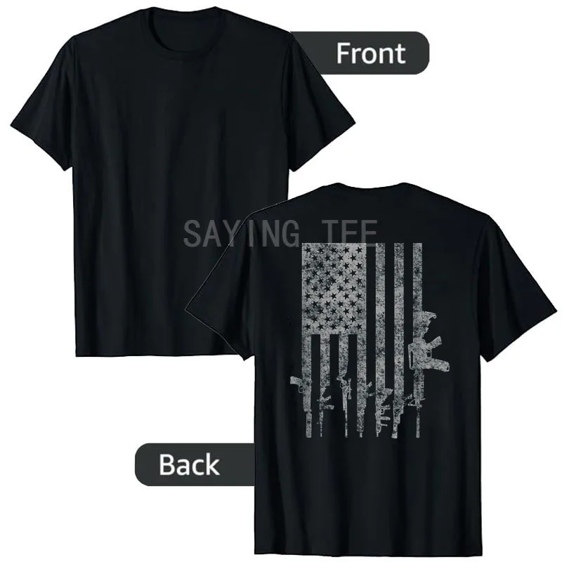 

Big American Flag with Machine Guns T-Shirt 2A Flag Cool Pro Gun Y2K Design Graphic Outfit Men's Fashion Us Patriotic Saying Tee