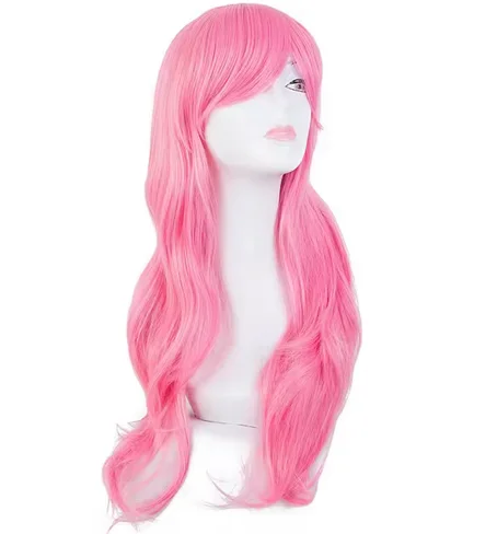 Pink Wig  Synthetic Heat Resistant Fiber Long Curly Hair Women Perruque Cartoon Role Costume Cos-play Party Hairpiece