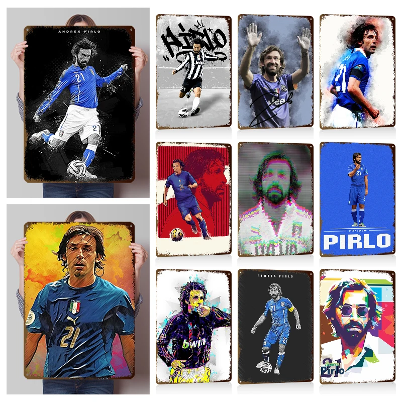 Andrea Pirlo Football Player Wall Art Metal Posters Custom Vintage Metal Tin Signs for Man Cave Room Garage Decorations House
