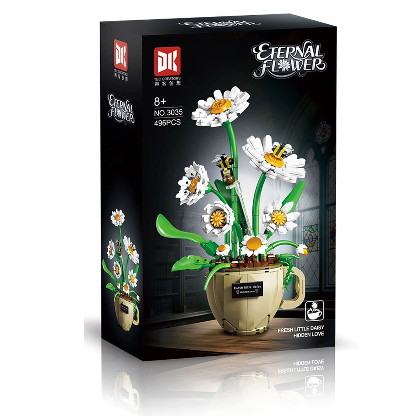 DK3035 Coffee Cup Daisy 496pcs Building Kit DIY Floral Succulent Planter Model Small Particle Blocks for Home Decor Xmas Gifts