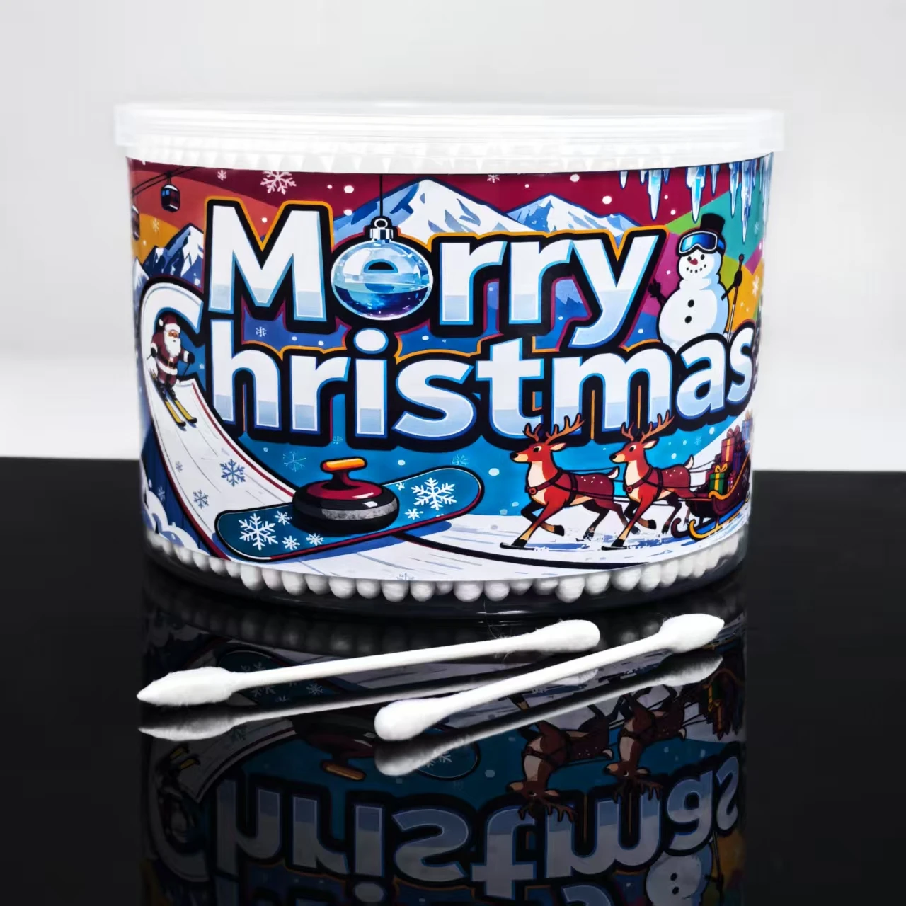 500 قطعة من مسحات القطن الأبيض المزدوجة على شكل عيد الميلاد، مسحات قطنية مستديرة حادة مزدوجة الأطراف لهدايا العطلات