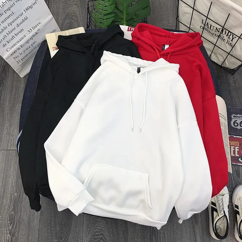 Fall Winter Warm Fleece Lined Hoodies for Men Women Athletic Casual Hooded Sweatshirt Unisex Solid Color Basic Pullover Tops
