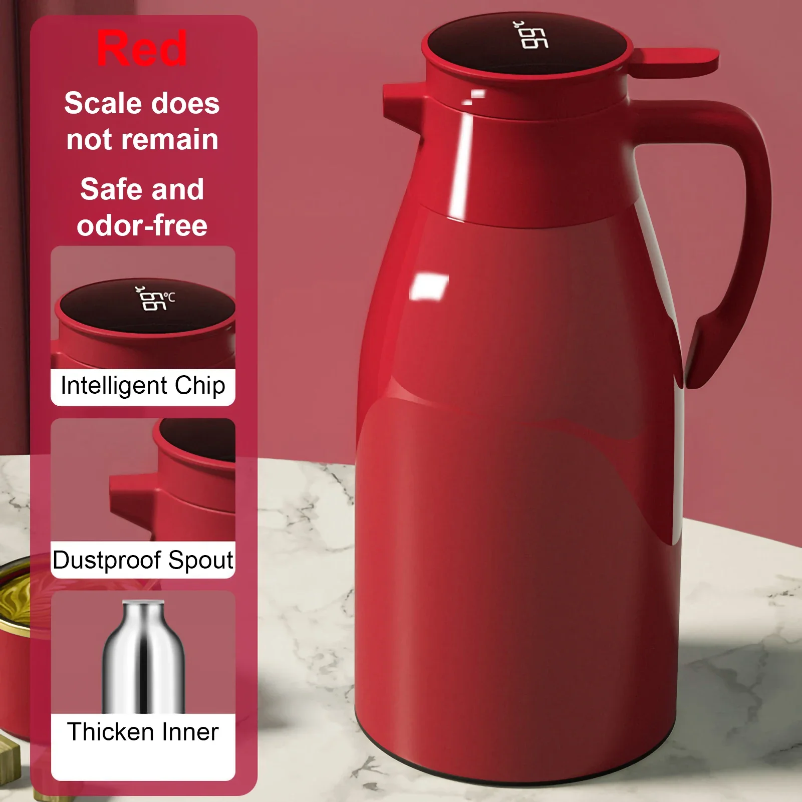 1PC Thermos Glass Liner Vacuum Flasks Large Capacity Water Bottle Kitchen Thermal Kettle Household Digital Display Coffee