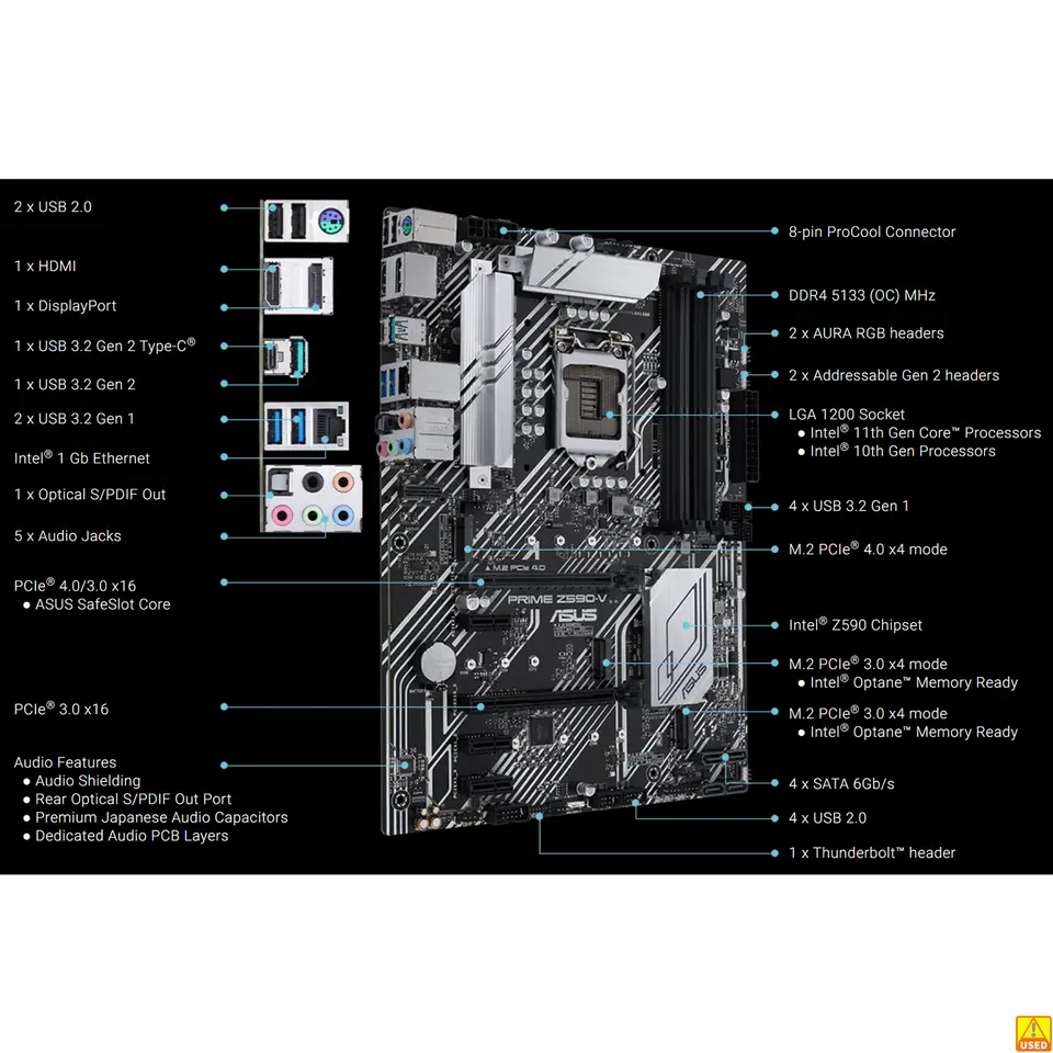 أسوس PRIME Z590-V لوحة أم بمقبس LGA1200، معالج DDR4 بتردد 5133 (O.C)، مجموعة شرائح Z590، لوحة رئيسية ATX - 2