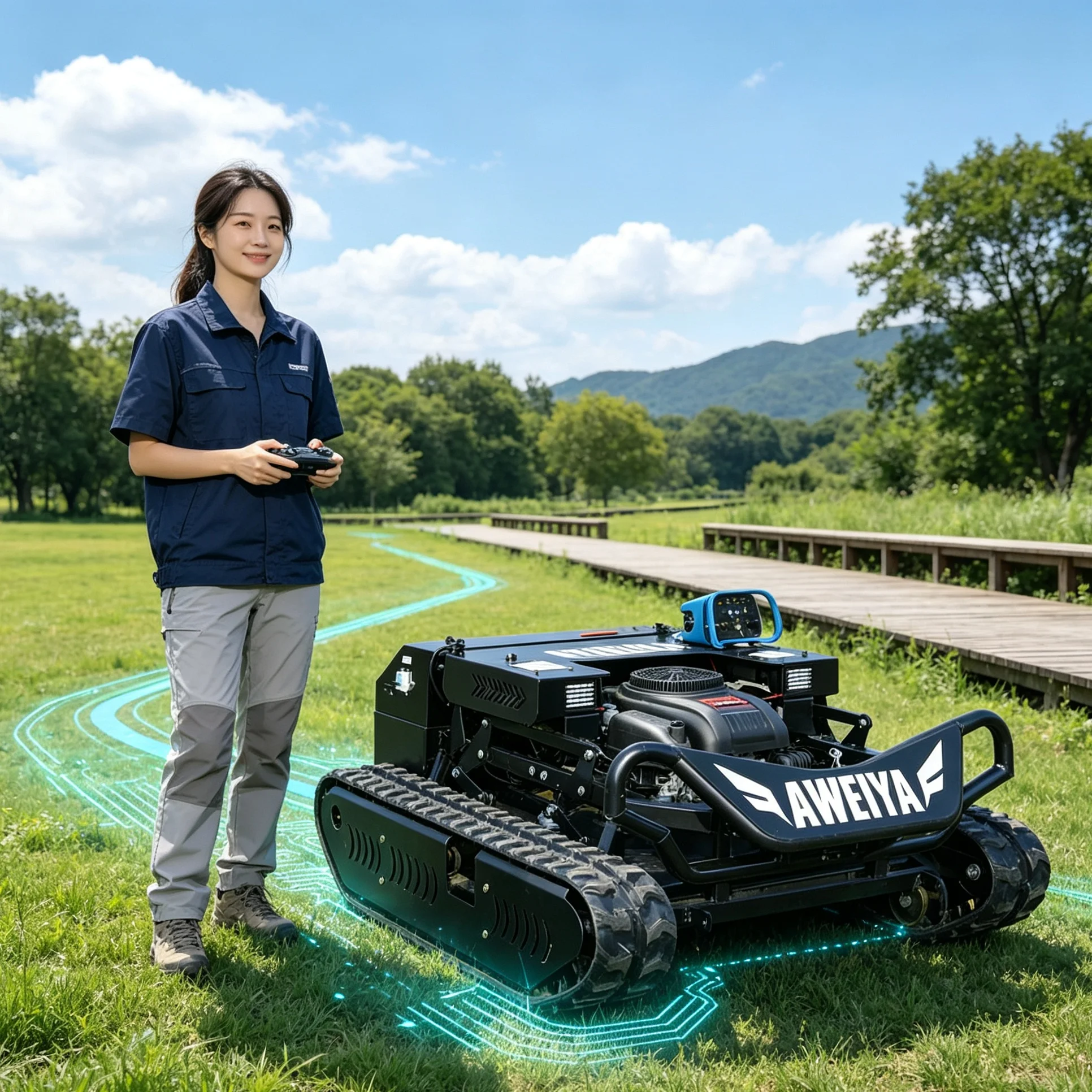 Customized 900 For Rural Road Green Belt Tracked Self‑Propelled Lawn Mower, Detachable Snow Shovel Included, All‑Season Machine