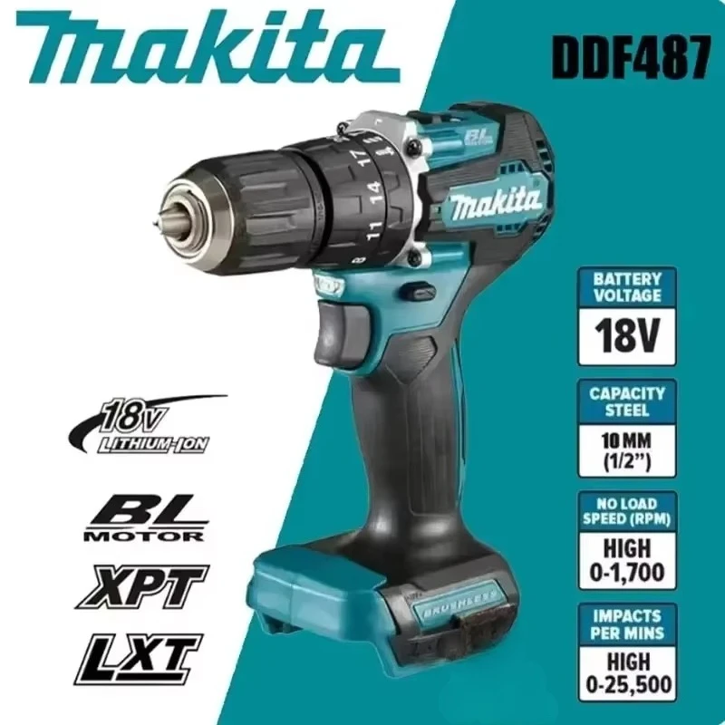 Genuine Makita DDF487 Cordless Driver Drill Screwdriver with Makita 18V 9Ah 6Ah Rechargeable Battery