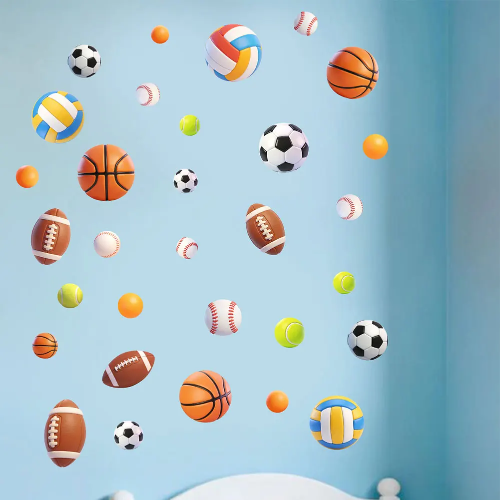 Four-Piece PVC Basketball Football Wall Stickers for Room Playroom Living Area and Kindergarten Interior Decoration