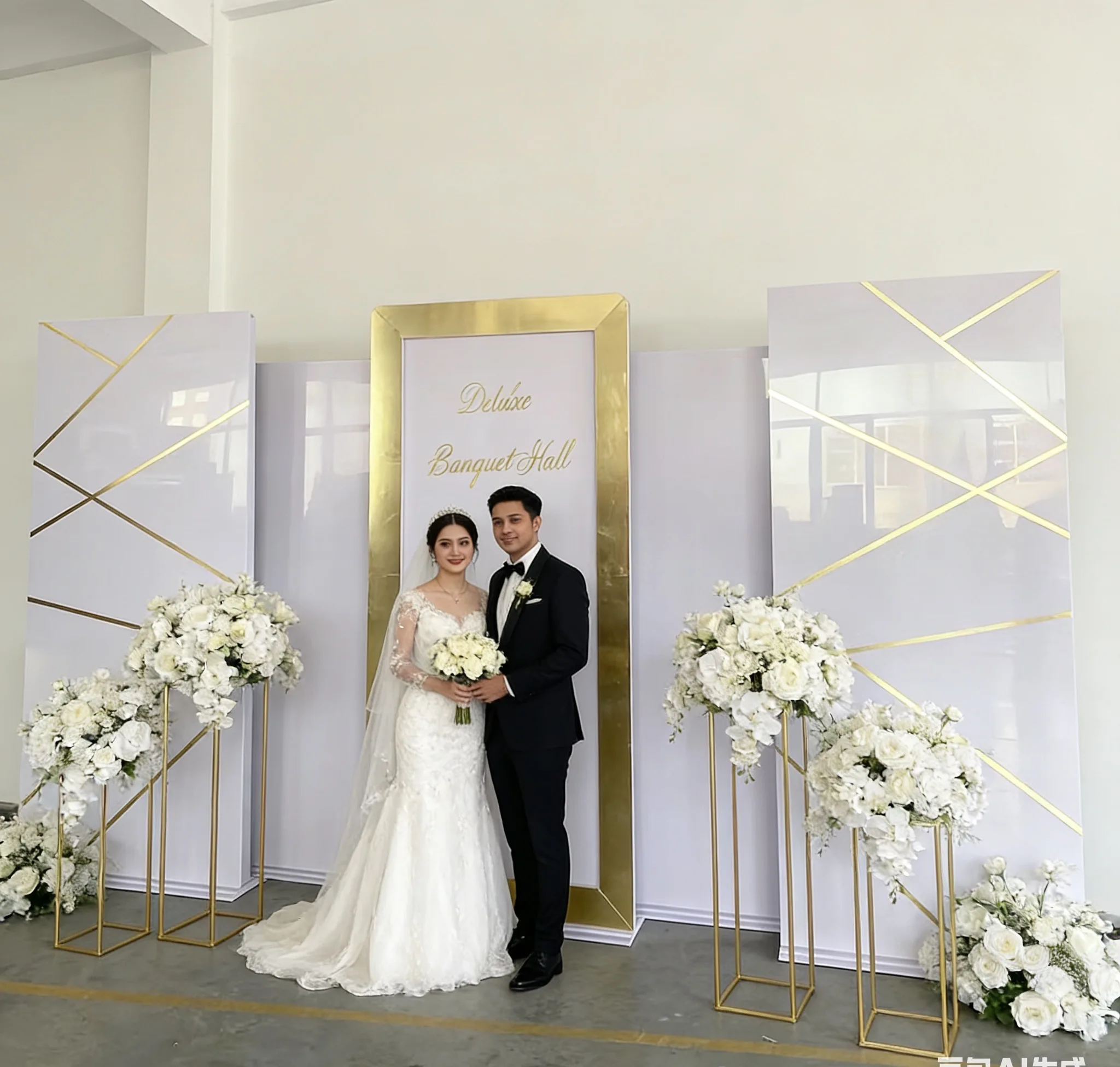 

Factory White Gold Background New Design Arrival Acrylic Wedding Pvc Backdrop for Wedding Event Decoration