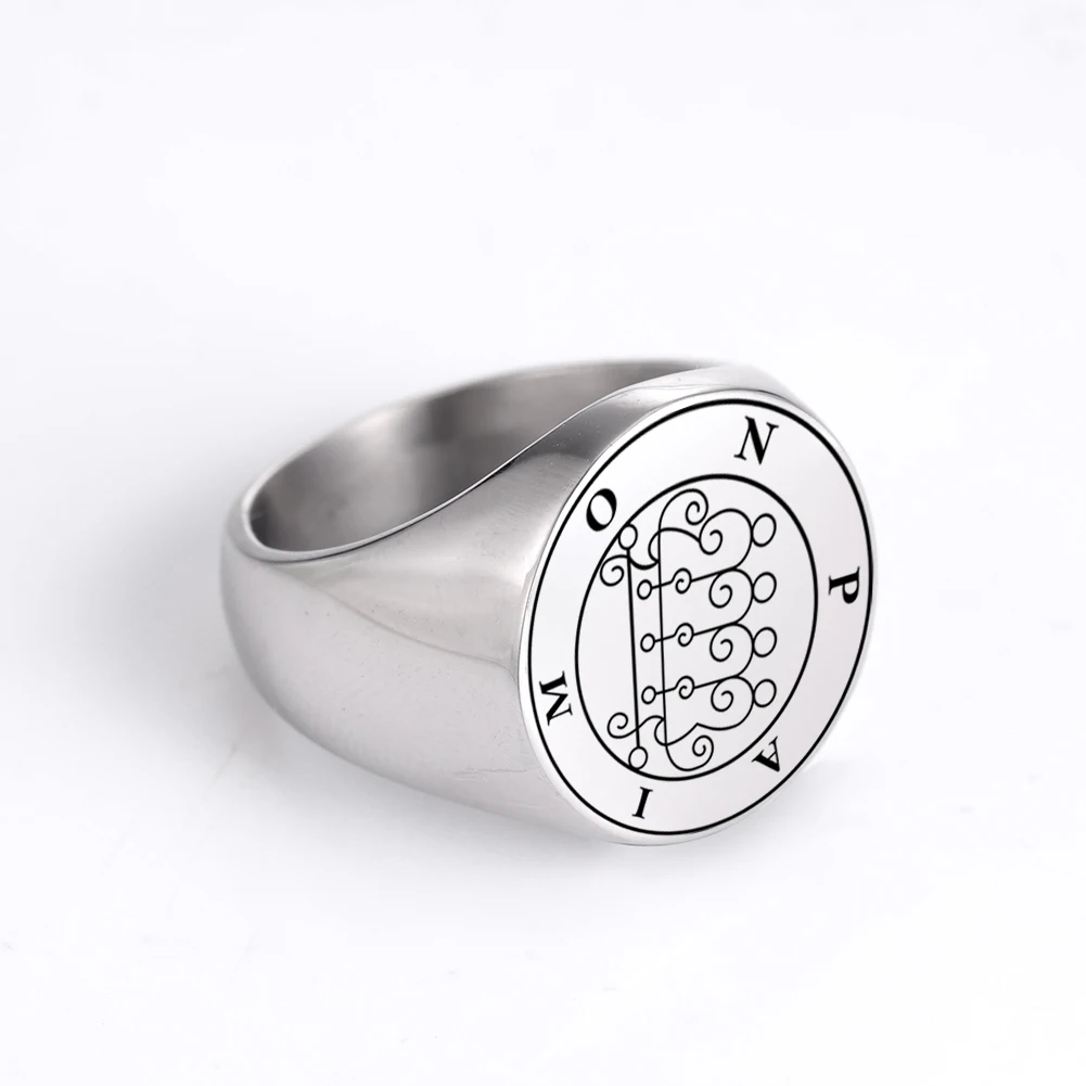 Dreamtimes Seal Satan Rings For Men Stainless Steel Paimon Sceal Baphomet Sigil of PAIMON 19mm Silver Color Ring Jewelry Gifts
