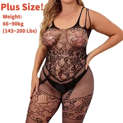 FREEAUCE Plus Size Women Sexy Open Crotch Bodystockings Fishnet Body Suit Lingerie Catsuit Tights Teddies Exotic Bodysuits Xxxxl