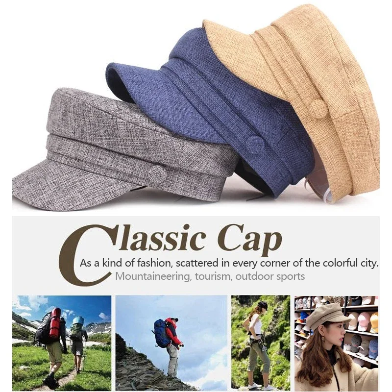 Fashion Solid Visor Military Hat spring and Autumn Linen Breathable Beret Cap For Women Retro England Style Flat Cap