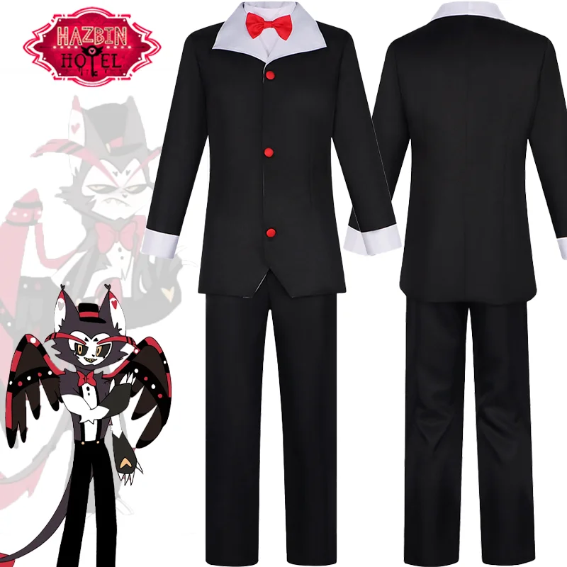 Anime Hazbin Husk Cosplay Costume Hotel Cos Black Suit Uniform Halloween Carnival Party Role Play Full Set for Adult Men Outfit