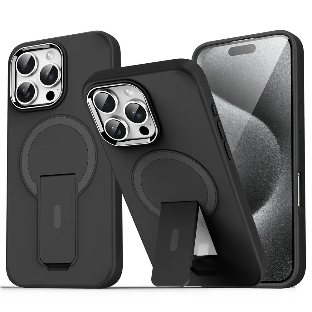 Luxus Für Magsafe Klapp Ständer Magnetische Telefon Fall Für iPhone 16 15 14 Plus 13 12 11 Pro max Matte Transluzente Zurück Abdeckung Kappen
