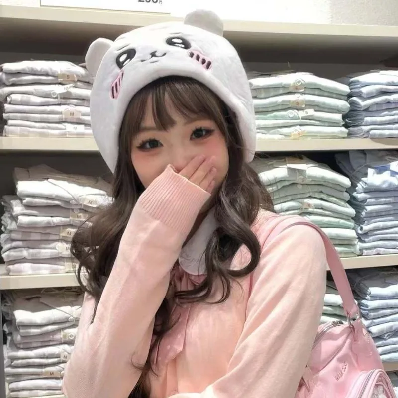 MINISO Chiikawa Momonga 2026 هود قبعة اليابانية الجميلة الكرتون أفخم الدفء لطيف هدية التطريز فتاة Kawaii صورة أنيمي #6