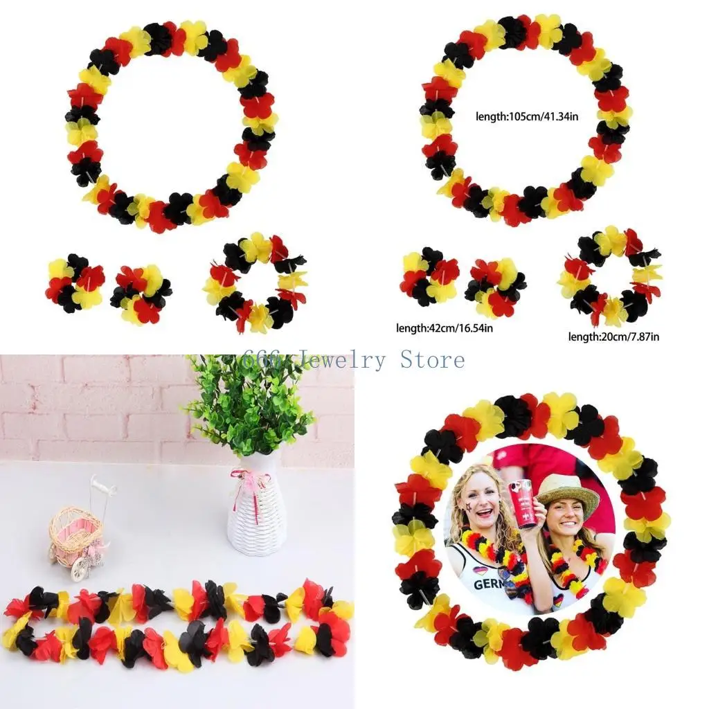 F2TD Multicolor Women Accessory German Flag Inspired Necklace Headband Bracelets Germany Supporter Jewelry Set for Parties