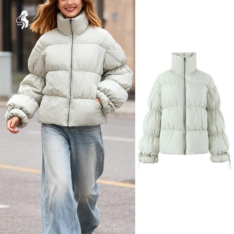 

Хлопковая куртка с воротником-стойкой и пышными рукавами, теплый топ с короткой талией, французская ниша, элитная осенне-зимняя одежда Trafizaran