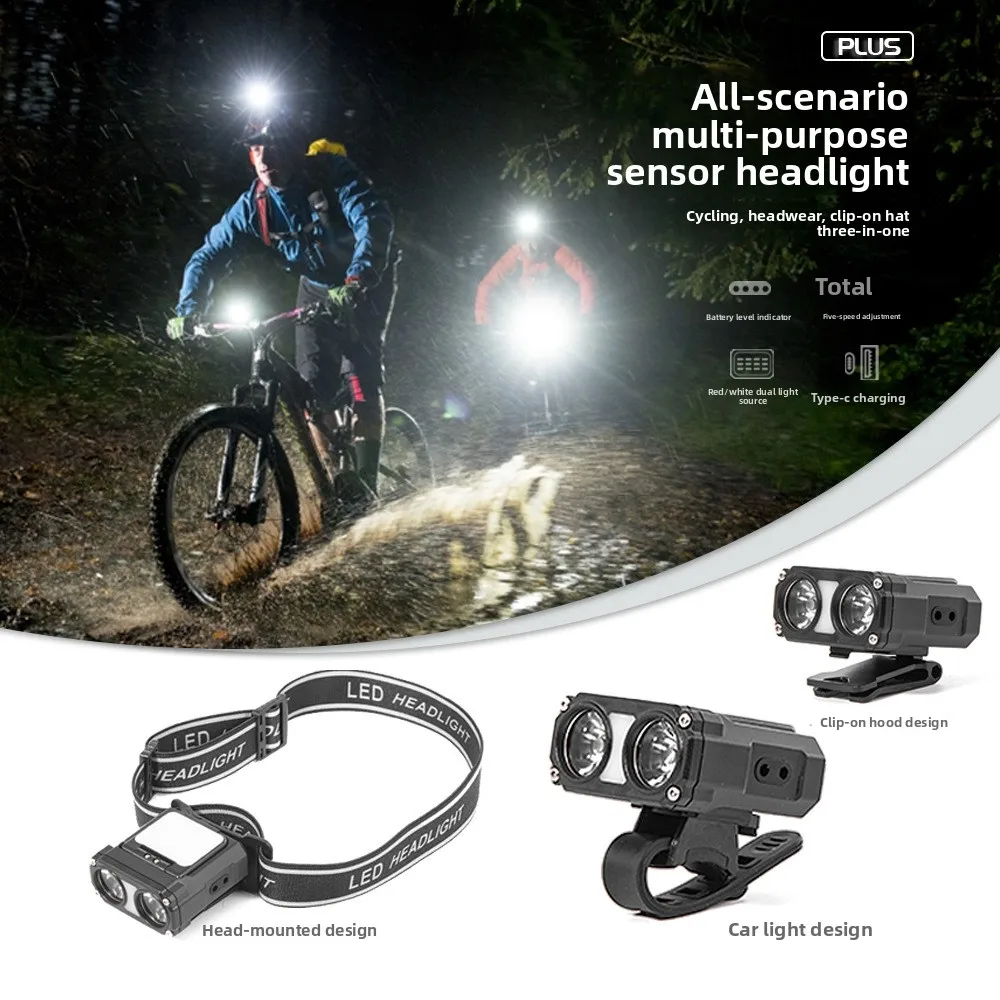 Multifunctional Induction Headlamp: USB Bike Light, LED Clip-on Hat Light, Cycling Flashlight for Fishing, Outdoor Activities