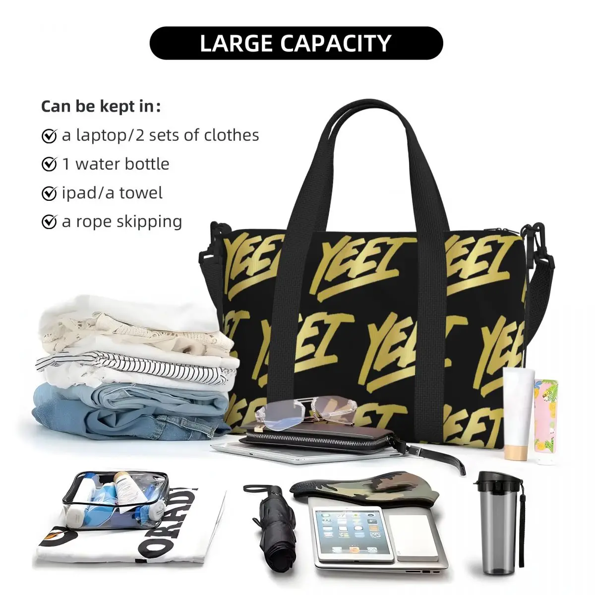 حقيبة سفر للشاطئ من Lazar Beam Jey Uso Yeet ذات سعة كبيرة لصالة الألعاب الرياضية للنساء حقيبة كتف واق من المطر للتسوق #5