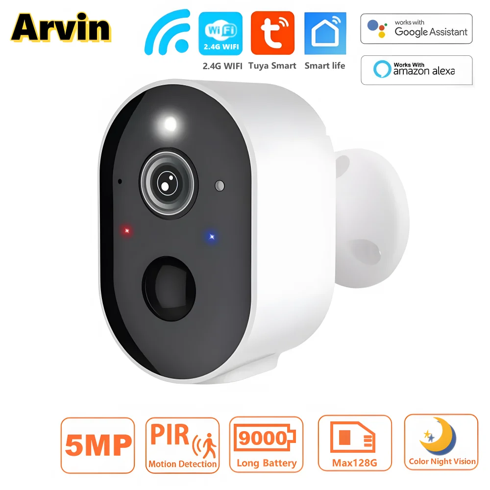 

5MP Tuya Smart WiFi Spotlight Surveillance Camera 9000mAh Wireless Outdoor CCTV IP Camera Alexa Google Home Security Protection