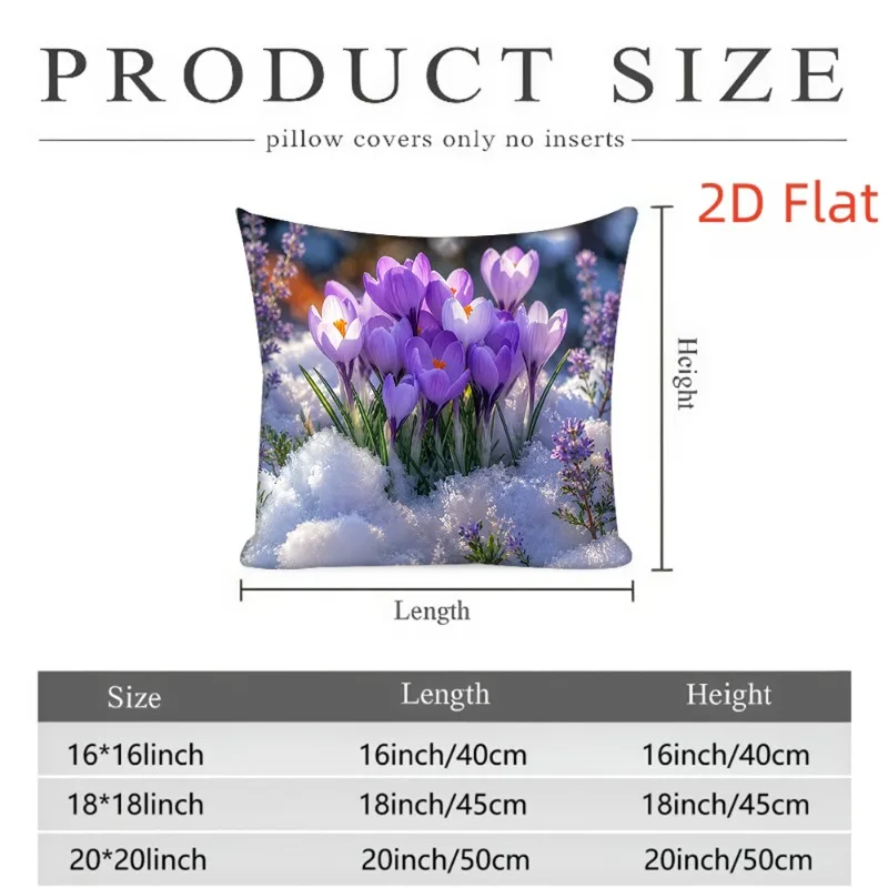 1pc 2D Flat (Pillow Not Included) Purple Crocus Snow Flowers Cushion Cover Short Plush Early Spring Nature Decor Pillow Case