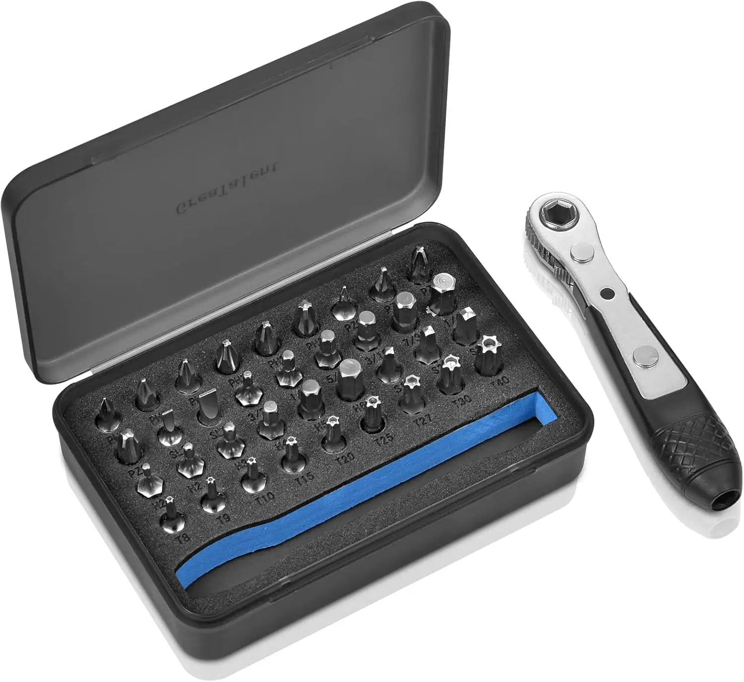 

Набор мини-трещоток 37-в-1 с битами из стали S2, магнитным держателем и компактным кейсом для труднодоступных мест