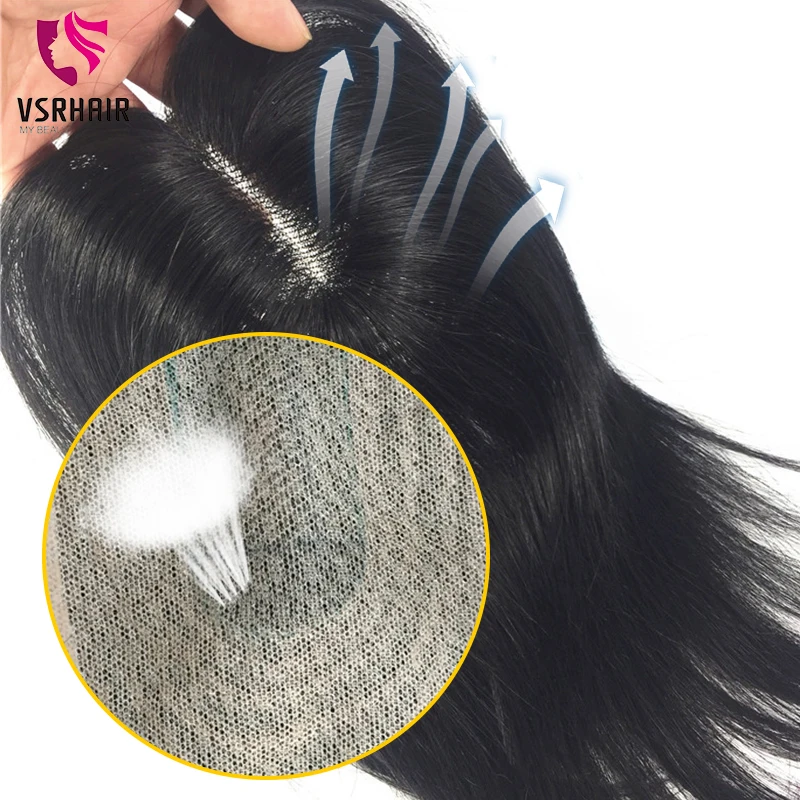 Vsr 9x13 Human Hair Topper For Women Straight 3 Clips Black Breathing Swiss Lace Human Hair Topper