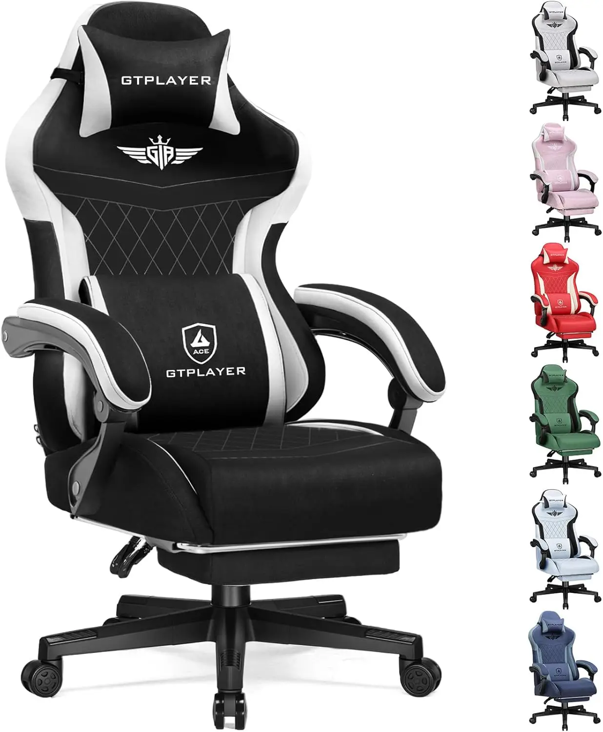 Ergonomic Gaming Chair with Footrest, High Back Office Computer Chair for Adults, Fabric Black