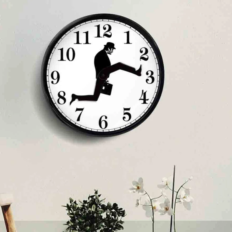 Comedian Style Wall Electronic Clock Battery Operated Silly Walk Wood Wall Clock for Living Room Bedroom Decor