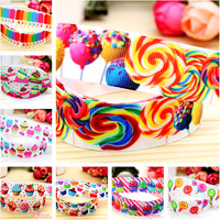 DHK 22mm 5yards Cake Ice Cream Lollipop Printed Grosgrain Ribbon Accessories Headwear Decoration Collar DIY Sewing Craft E2263