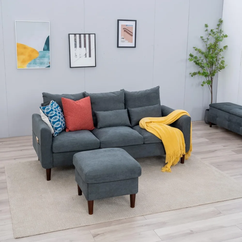 

3 Seater with Footstool Chaise Small L-Shaped Corner Sofa Couch Armchair Furniture for Living Room Office