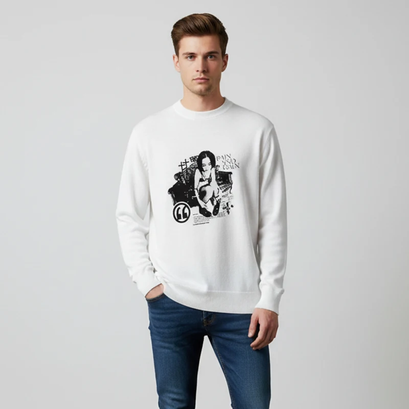

2025 New Winter Thick Pullover O-neck Printed Long-sleeved Shirt Warm Fit Sweater Basic Simple Men's Sweater Men's Clothing