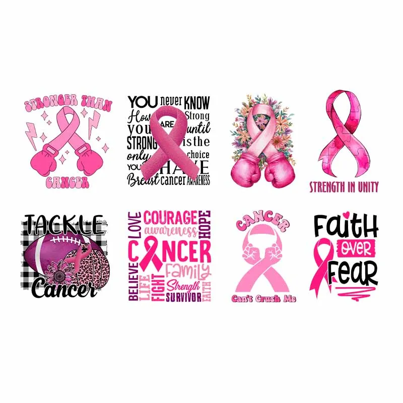 Tackle Cancer Print Sticker For Clothing T-Shirts Faith Women Heat Iron On Transfer Patches DTF Appliqued For Jacket Hooding