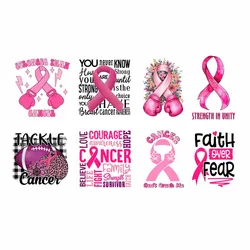 Tackle Cancer Print Sticker For Clothing T-Shirts Faith Women Heat Iron On Transfer Patches DTF Appliqued For Jacket Hooding