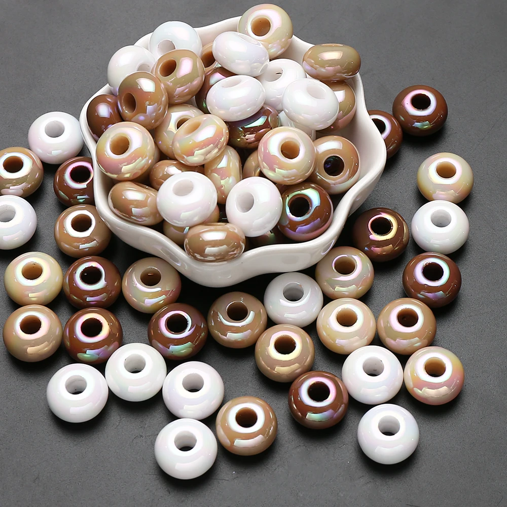 20Pcs 15mm Acrylic Jewelry Beads White Round Big Hole Spacer Loose Beads For DIY Handicrafts Necklace Bracelet Earrings Making