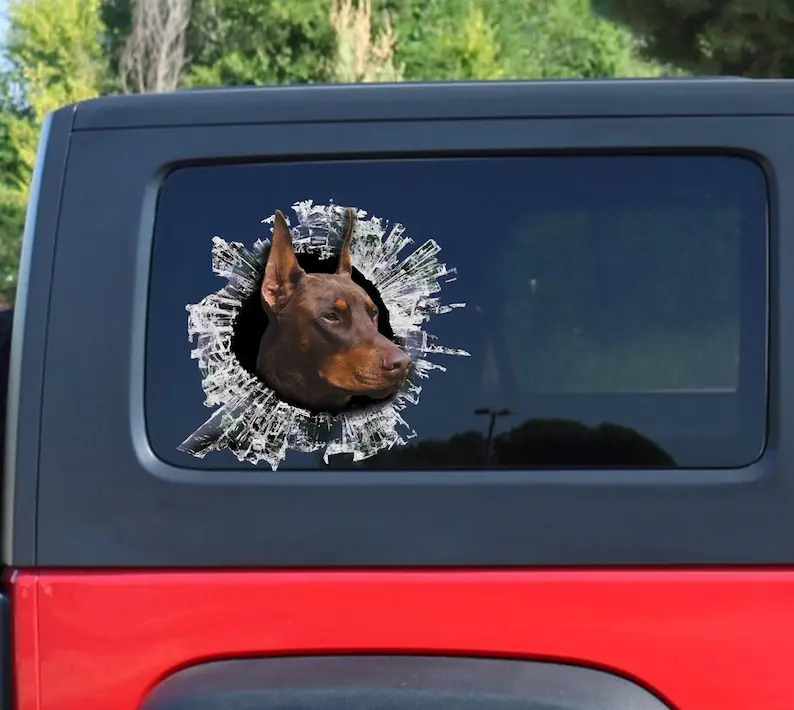 Red Doberman window decal, car sticker, red Dobbie car decal