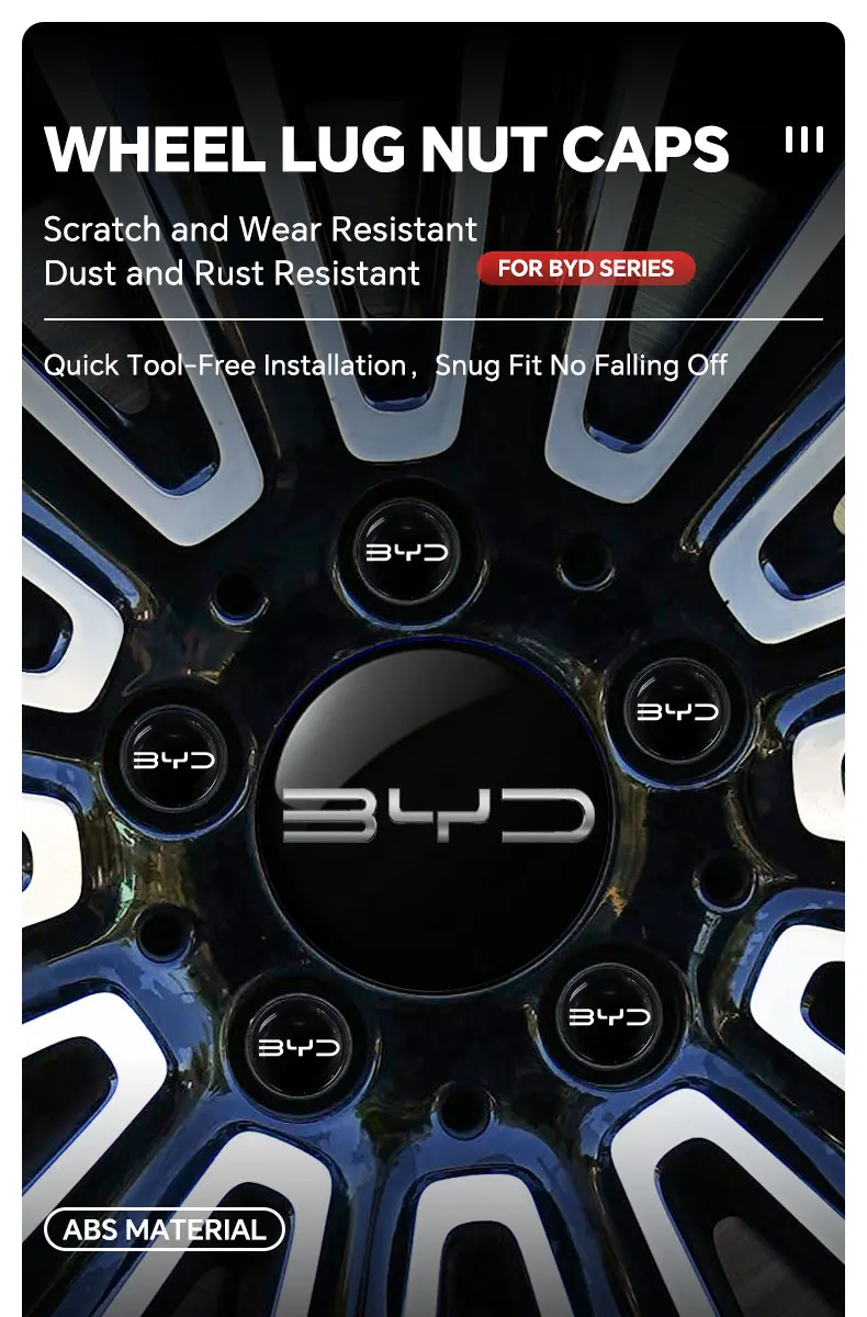 20 Stück Radmutternkappen für BYD Sealion 06/07, SEAL U, SEAL UDMI, MINI Dolphin, ATTO 3, ATTO 2 – Radmutternkappen für Pkw-Radmuttern – Detail 1