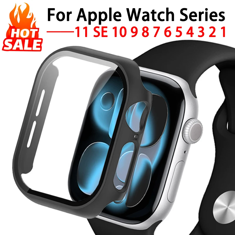 PC cover For Apple Watch Case 46mm 42mm 44mm 40mm 41mm 45mm 38mm Screen Tempered Glass Protector iWatch Series 11 10 SE 9 8 7 6