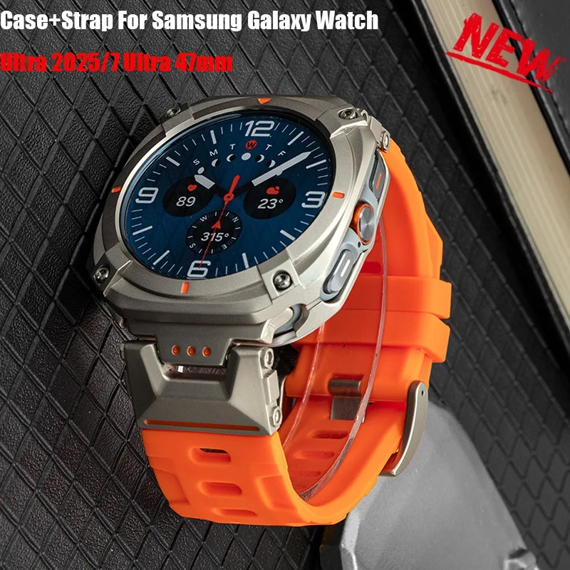 Silikonarmband + Metallgehäuse für Samsung Galaxy Watch Ultra 2022, harte Stoßstangenabdeckung, Silikonband für Galaxy 7 Ultra 47 mm Armband