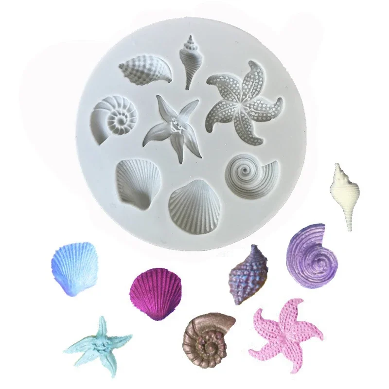 1pcs Creative DIY Chocolate Mold Cake Decorating Tools Sea Creatures Conch Starfish Shell Fondant Cake Candy Silicone Molds