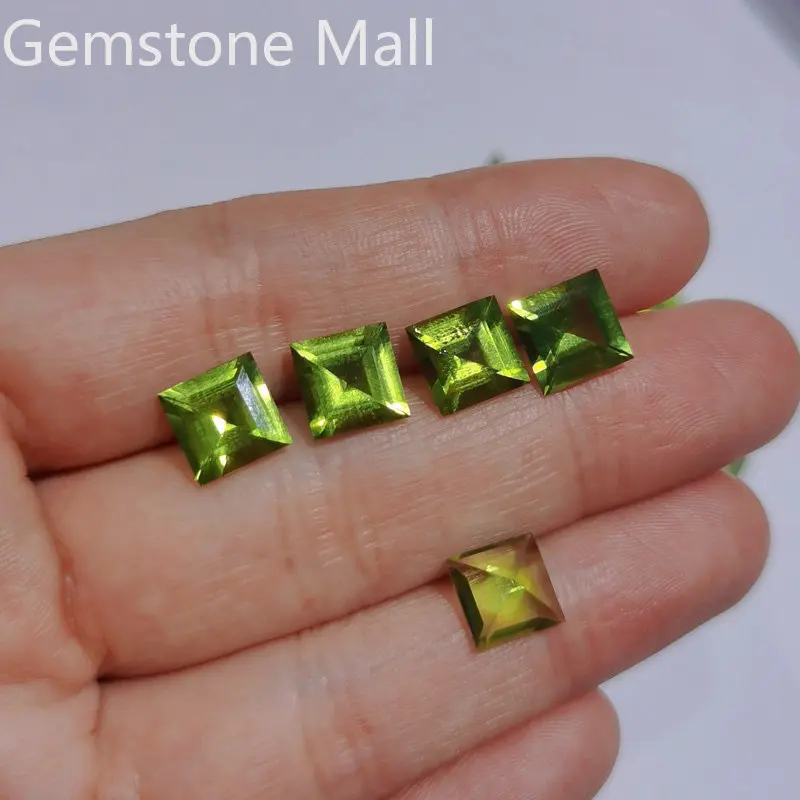 

VVS Grade Natural Peridot Princess Square Cut Peridot Loose Gemstone for Jewelry Shop 925 Silver Ring Making Supplier