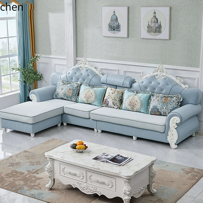 ZWS. Technology fabric sofa living room combination solid wood carving flower corner removable sofa