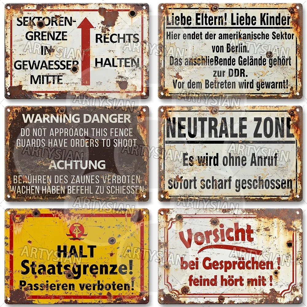 WWII German Military Warning Sign Cold War Border Slogan East Germany Soviet Union Berlin Wall Warning Metal Plaque DDR Sector