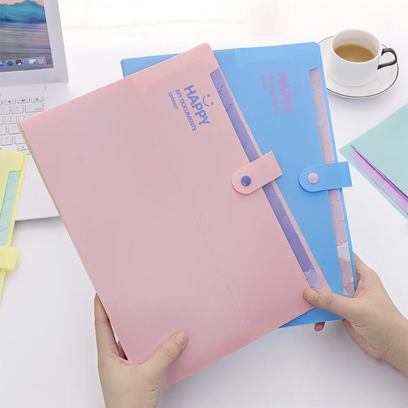 

6PCS Korean Cute Smiling Face A4 Folder Multi-layer Organ Bag Storage Data Bag Test Paper File Organizer Stationery
