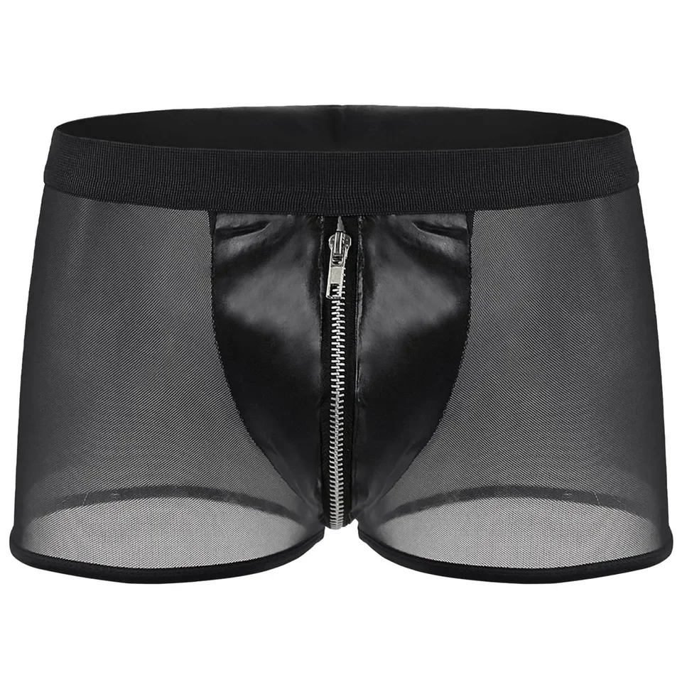 

Packs Of Boxers Mens Fun Underwear Underwear Medium Waist Fine Mesh Leather Zipper Flat Corner Pants ملابس داخلية