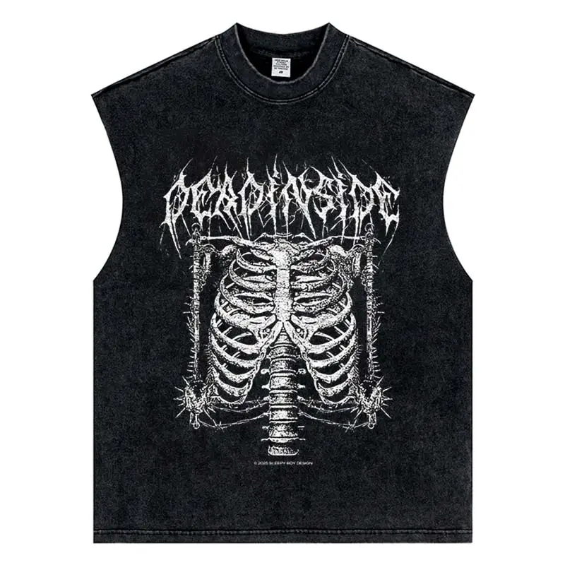Summer Hip Hop Streetwear Vintage Punk Knight Armor Print Vest Harajuku Cotton Tops Oversized Sleeveless Washed Loose Tank Top
