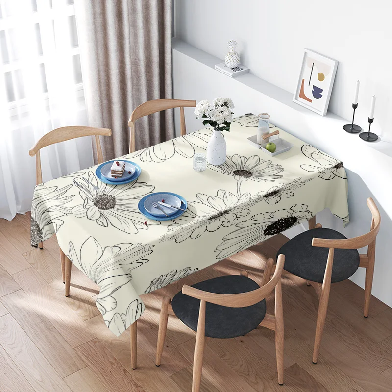 

Современная цветочная скатерть для столовой, прямоугольная скатерть с принтом белых цветов для кухни, набор из 1 предметов (S)