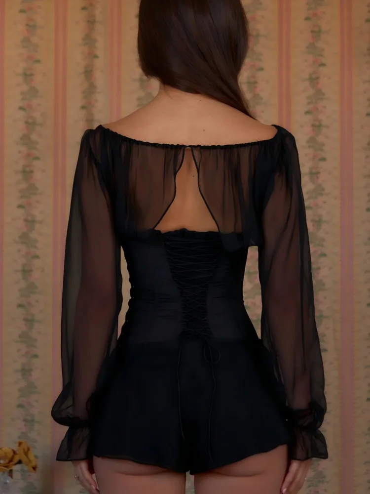 Articat, camiseta de manga larga con tirantes de malla a la moda para mujer, camiseta Sexy ajustada con perspectiva para primavera 2025, camiseta nueva, ropa de calle de estilo