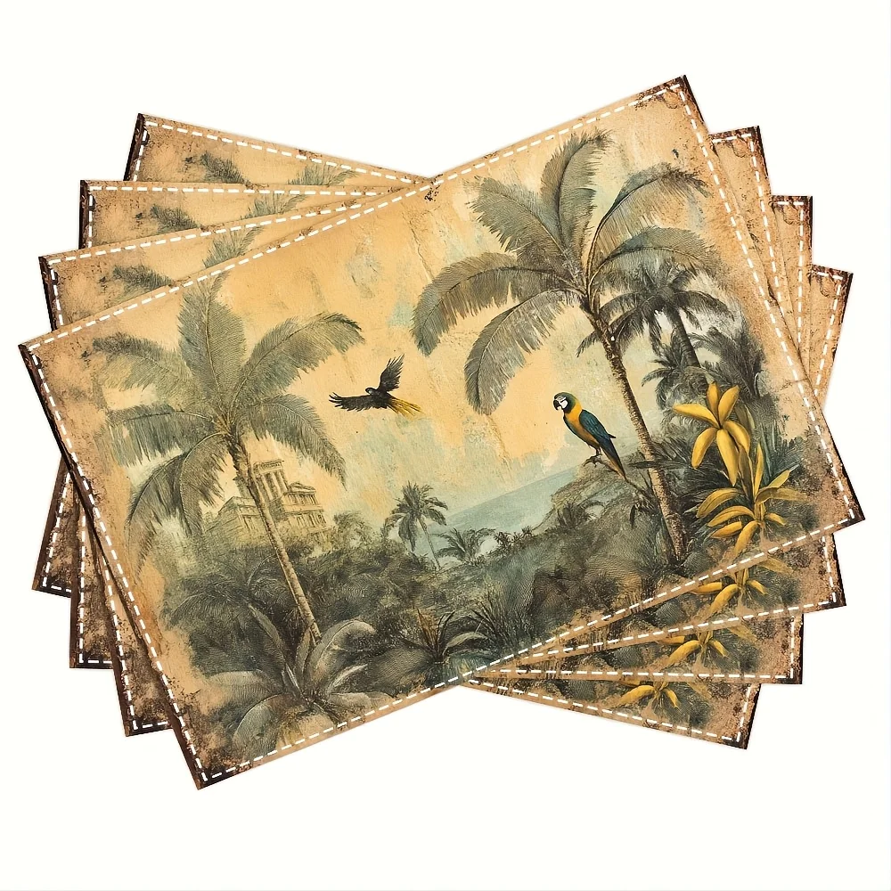 Tropical Palm And Banana Leaf Placemats For Dining, Kitchen, Party, Home Decor