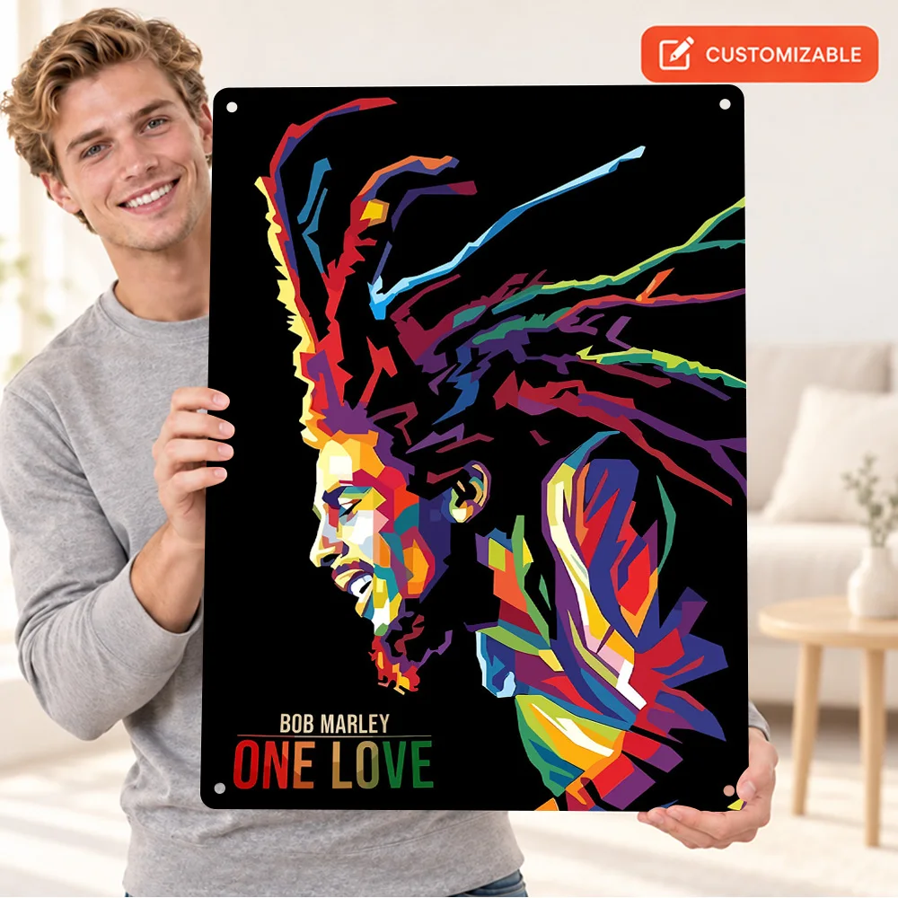 Bob Marley One Love Dreadlocks Printed Poster Personalized Aluminum Metal Sign Illustrated Wall Art For Home Listening Lounge