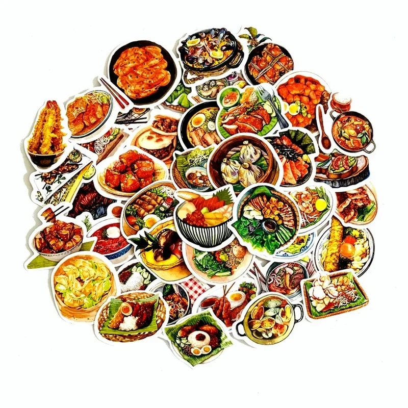 1Sets=47PCS Cute Creative Food Stickers Refrigerator Notebook Water Cup Trolley Case Waterproof Stickers